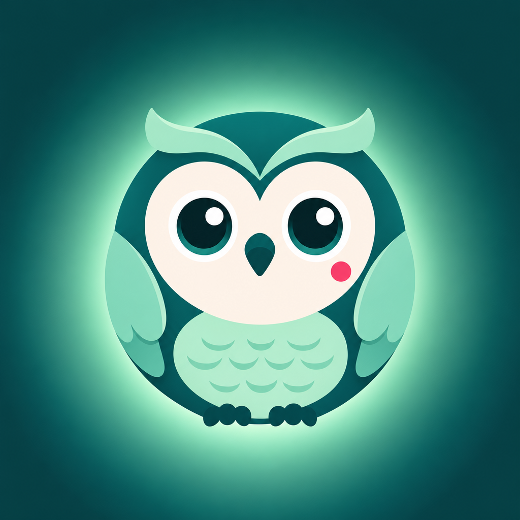 Lumis app-ikon: en ugle i dyb teal